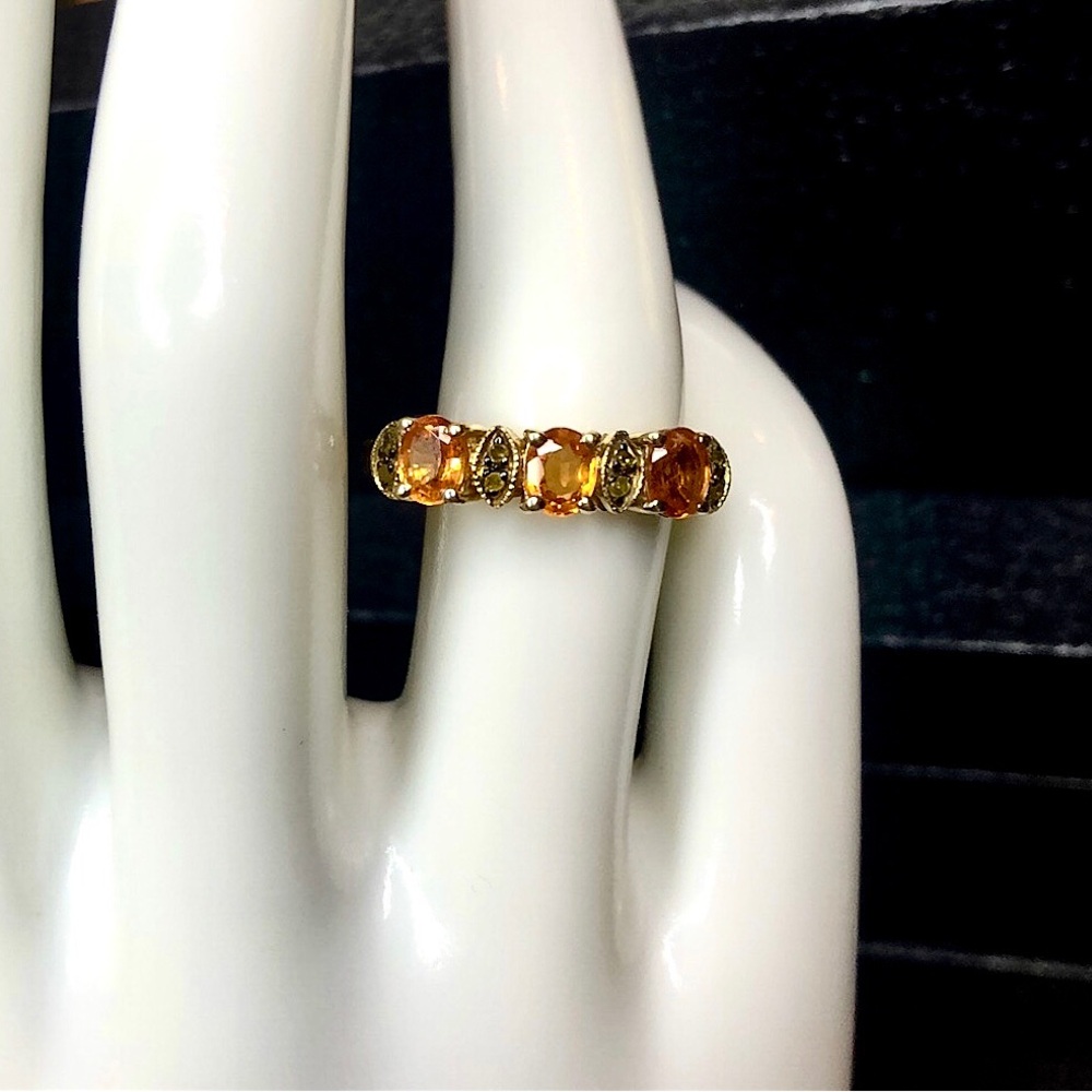 CITRINE and MARCASITE Vermeil Single Band Ring Sz 7